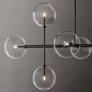 Glass Globe Mobile Linear Chandelier 72"For Living Room