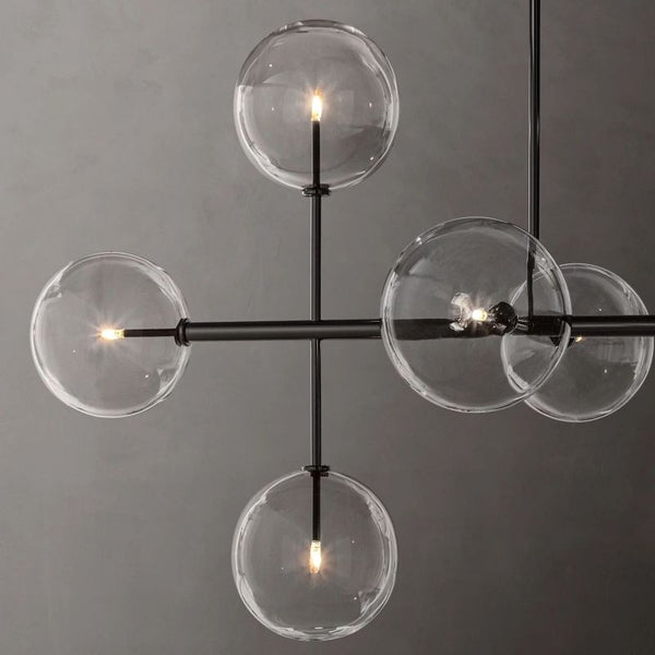Glass Globe Mobile Linear Chandelier 72"For Living Room