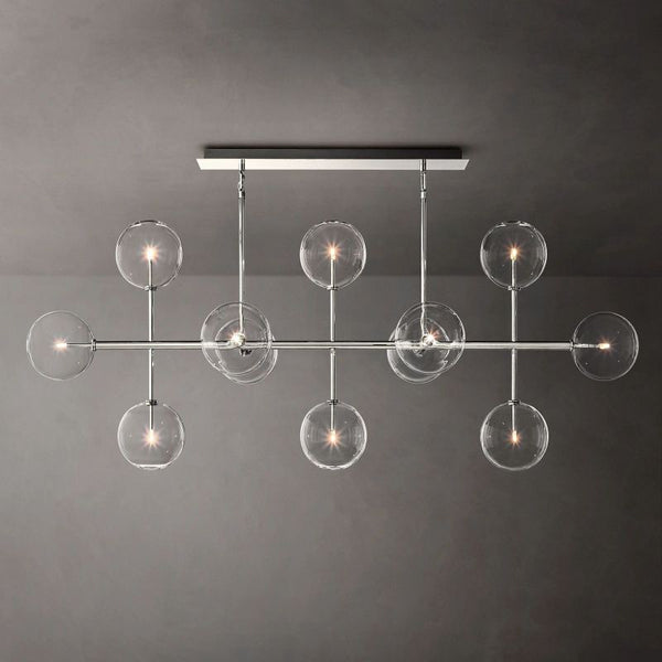 Glass Globe Mobile Linear Chandelier 72"For Living Room
