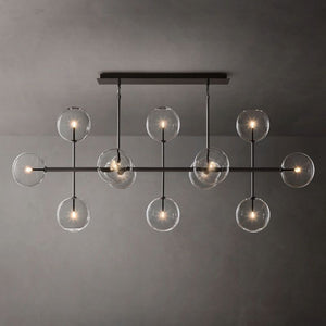 Glass Globe Mobile Linear Chandelier 72"For Living Room
