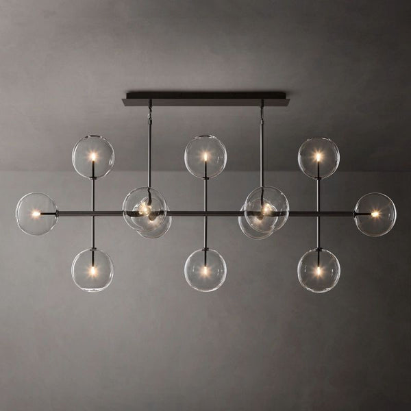 Glass Globe Mobile Linear Chandelier 72"For Living Room