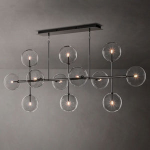 Glass Globe Mobile Linear Chandelier 72"For Living Room