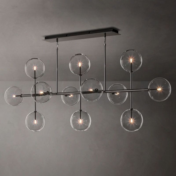 Glass Globe Mobile Linear Chandelier 72"For Living Room