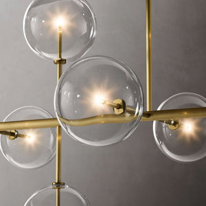 Glass Globe Mobile Linear Chandelier 72"For Living Room