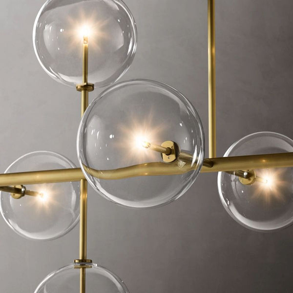 Glass Globe Mobile Linear Chandelier 72"For Living Room