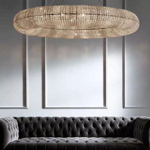 Halo Crystal Round LED  Living Room Chandelier 59"
