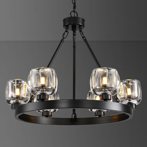 Wagon Wheel Glass Round Chandelier 24" 36" 48" 60"