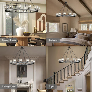 Wagon Wheel Glass Round Chandelier 24" 36" 48" 60"