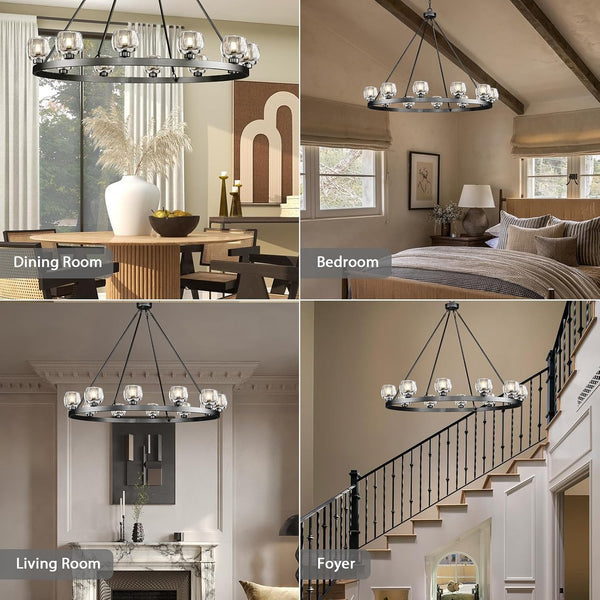 Wagon Wheel Glass Round Chandelier 24" 36" 48" 60"