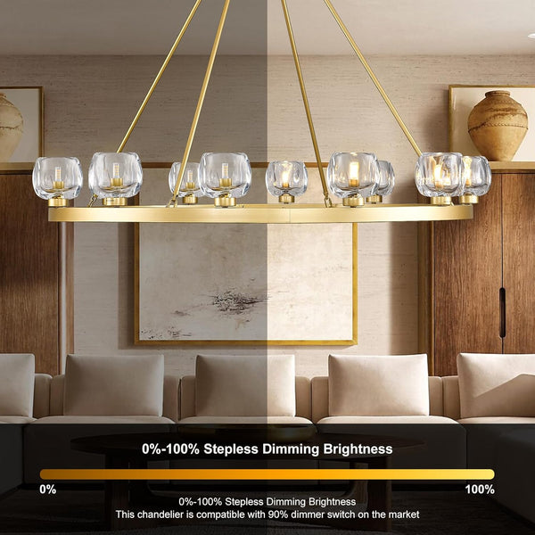 Wagon Wheel Glass Round Chandelier 24" 36" 48" 60"