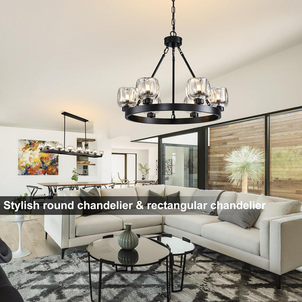 Wagon Wheel Glass Round Chandelier 24" 36" 48" 60"