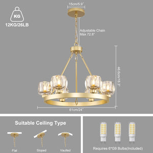 Wagon Wheel Glass Round Chandelier 24" 36" 48" 60"
