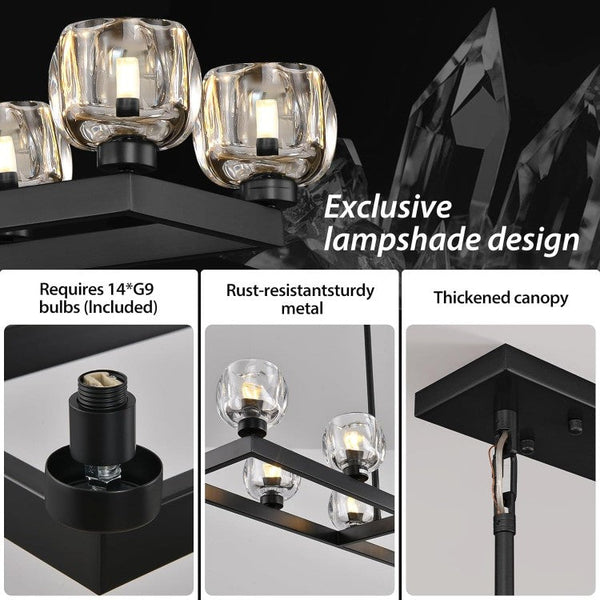 Wagon Wheel Glass Linear Chandelier 59" 72"