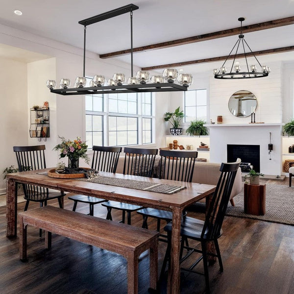 Wagon Wheel Glass Linear Chandelier 59" 72"