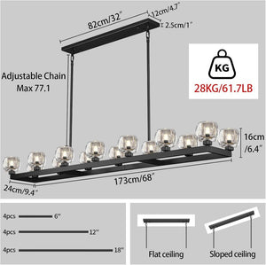 Wagon Wheel Glass Linear Chandelier 59" 72"