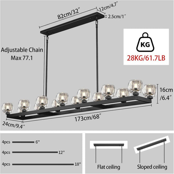 Wagon Wheel Glass Linear Chandelier 59" 72"