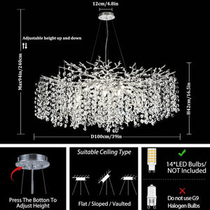 Modern Tree Branch Crystal Chandelier 55"L 30"D 40"D