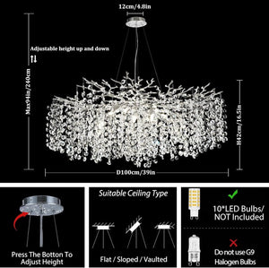 Modern Tree Branch Crystal Chandelier 55"L 30"D 40"D