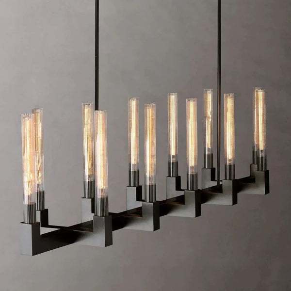 Cannele Glass Linear Dining Room Chandelier 67"