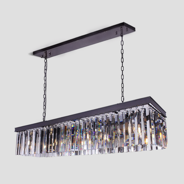 1920s Tedem Single-Tier Rectangular Crystal Rod Chandelier