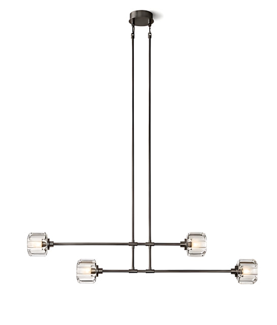 Demeart Mobile Linear Brass Chandelier with Faceted Glass Shades
