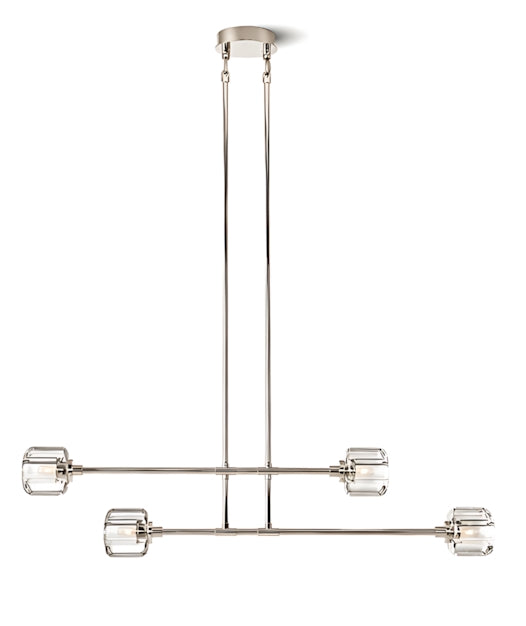 Demeart Mobile Linear Brass Chandelier with Faceted Glass Shades