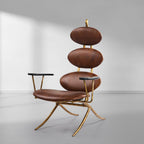 Thaddeus High Back Brown Leather Lounge Accent Chair