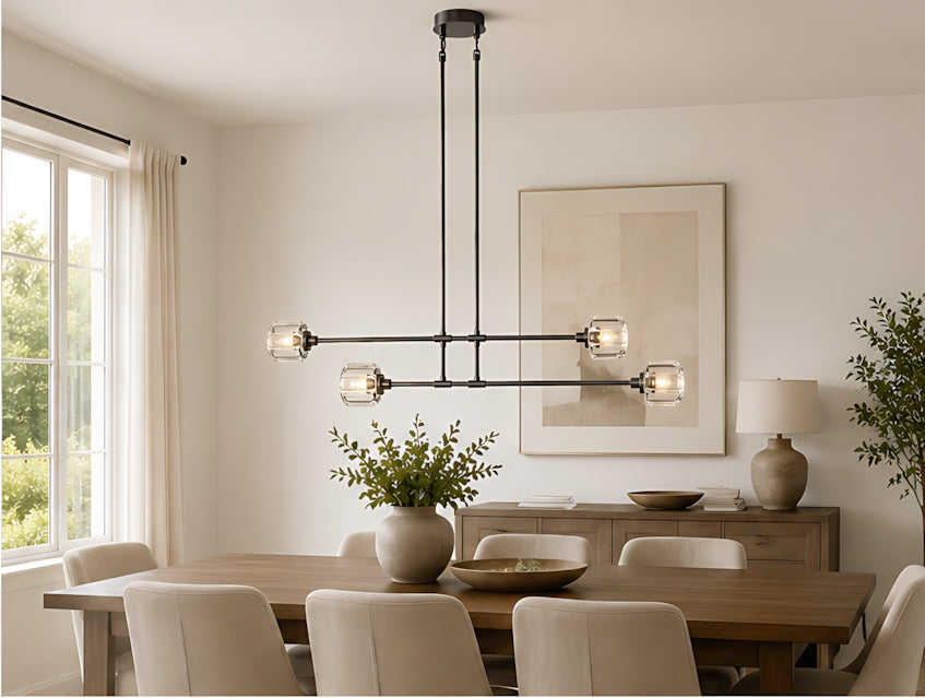 Demeart Mobile Linear Brass Chandelier with Faceted Glass Shades