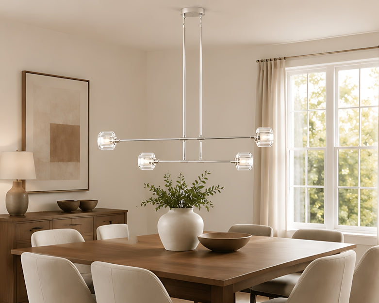 Demeart Mobile Linear Brass Chandelier with Faceted Glass Shades