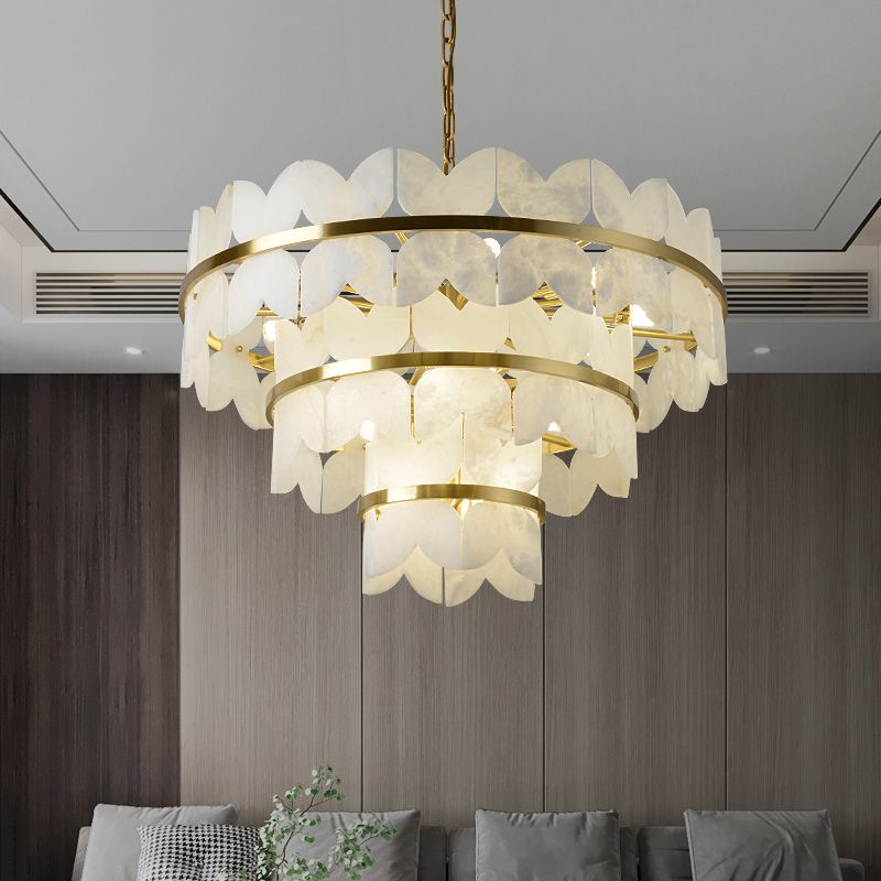 Alabaster Multi-Layer Butterfly Round Chandelier - kimoylights