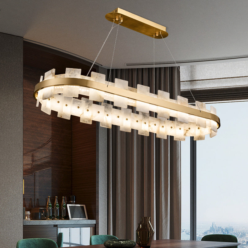 Alabaster Glo Modern Oval Chandelier  - kimoylights