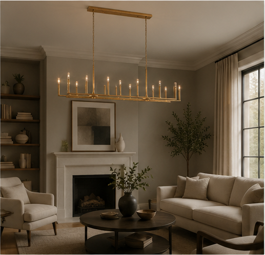 Thara 96-Inch Linear Antique Brass Candle Chandelier