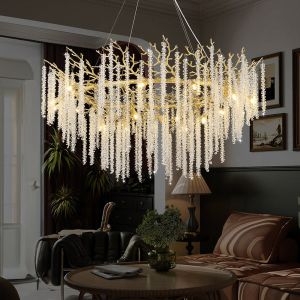 Snow Tree Branch Gold/Silver Chandelier 47''