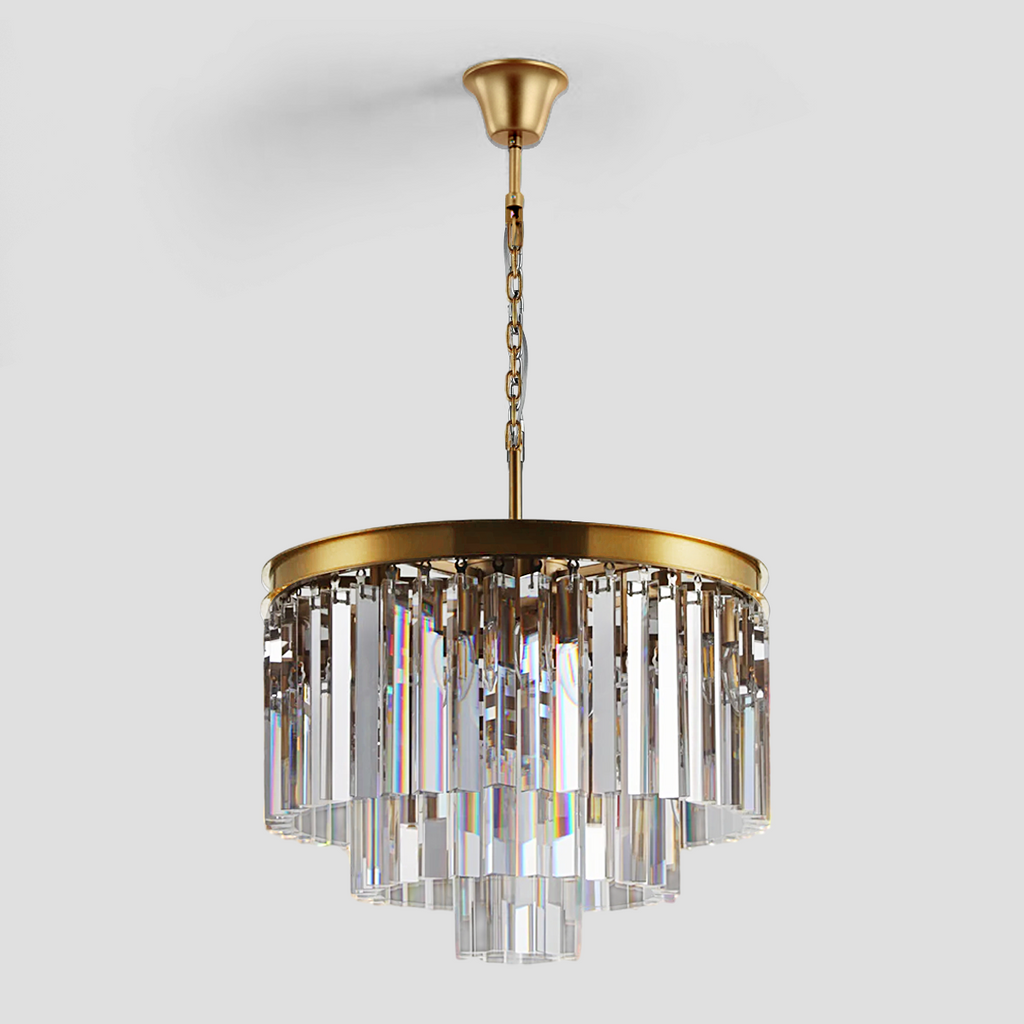 1920s Olion Multi-Tier Clear/Smoke Crystal Round Chandelier