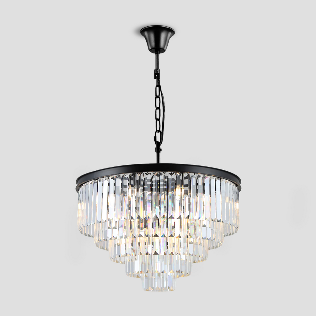 1920s Olion Multi-Tier Clear/Smoke Crystal Round Chandelier