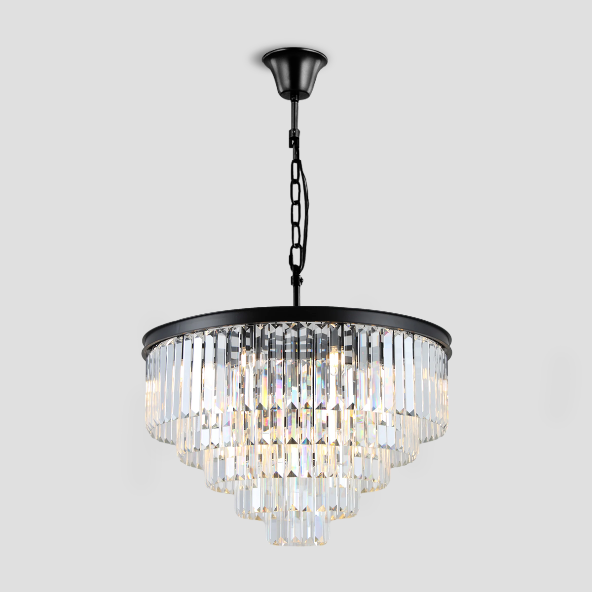 1920s Olion Multi-Tier Clear/Smoke Crystal Round Chandelier