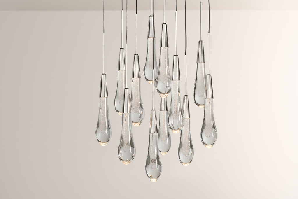 Raindrop Glass Round Solitaire Chandelier -kimoylights