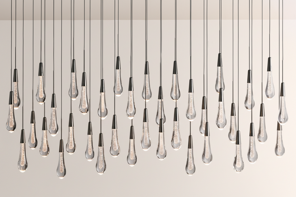 Raindrop Glass Solitaire Linear Chandelier -kimoylights