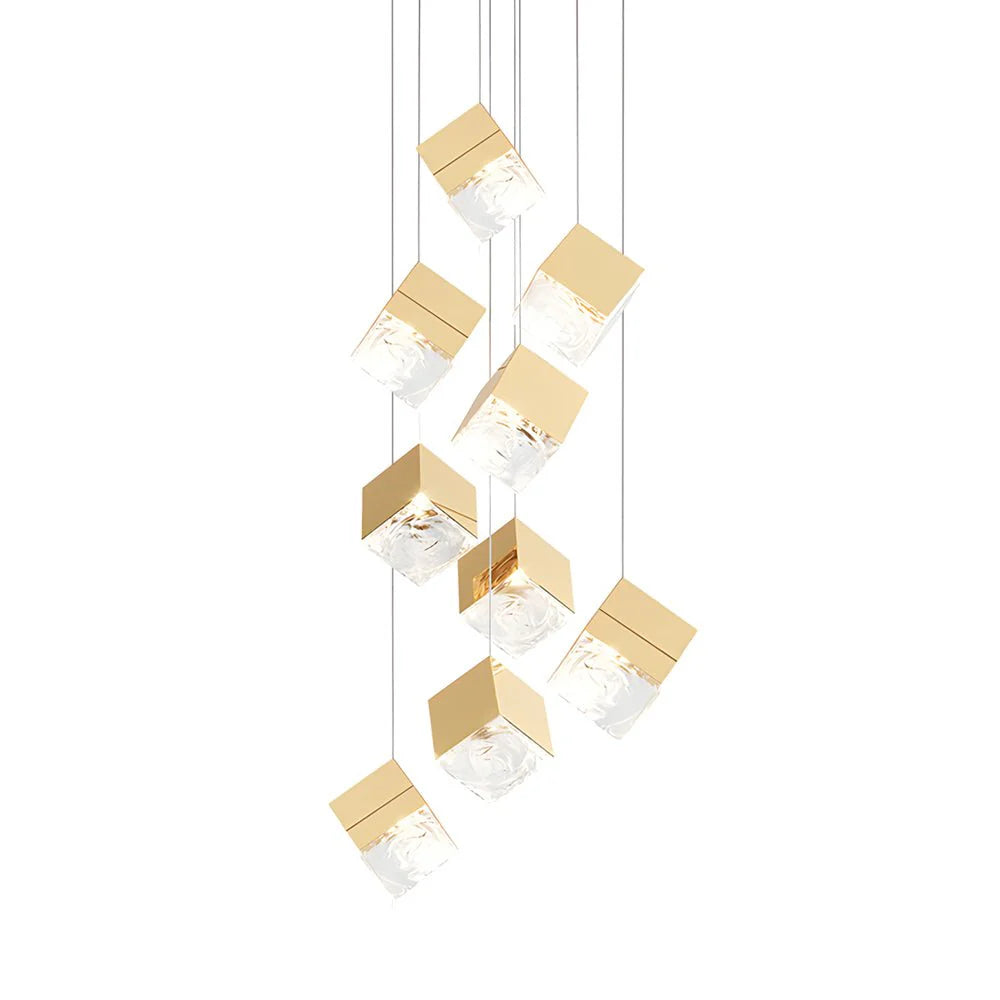 1/3/6/9-Light Multi Glass Ice Cube Metallic Staircase Chandelier