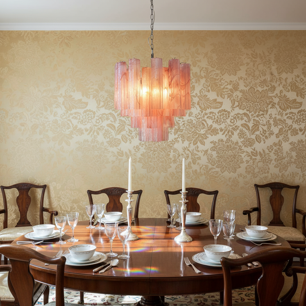 Murelli Pink Glass Tronchi Chandelier