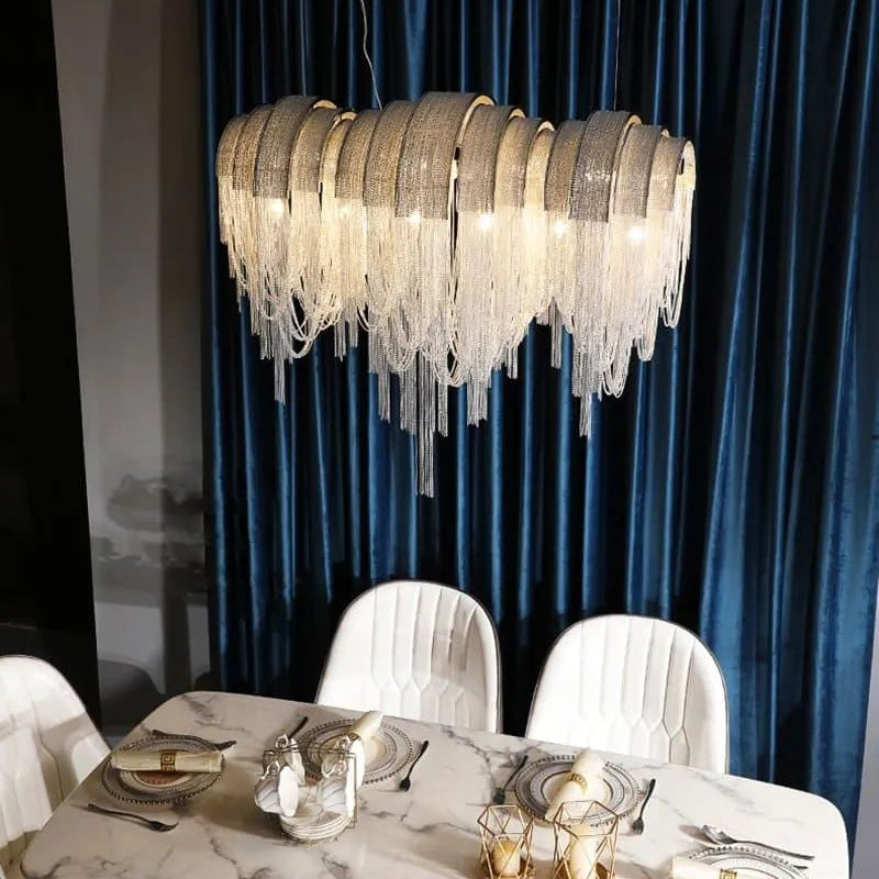 Alisa Luxury Hardware Aluminum Chain Tassel Long Branch Chandelier W35"- kimoylights