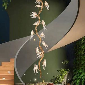 Lucky Bird Glass Tree Branch Chandelier For Staircase  - kimoylights
