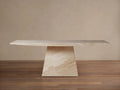 Ilaria Dining Table Beige Coralle Marble Pedestal Artisanal Dining
