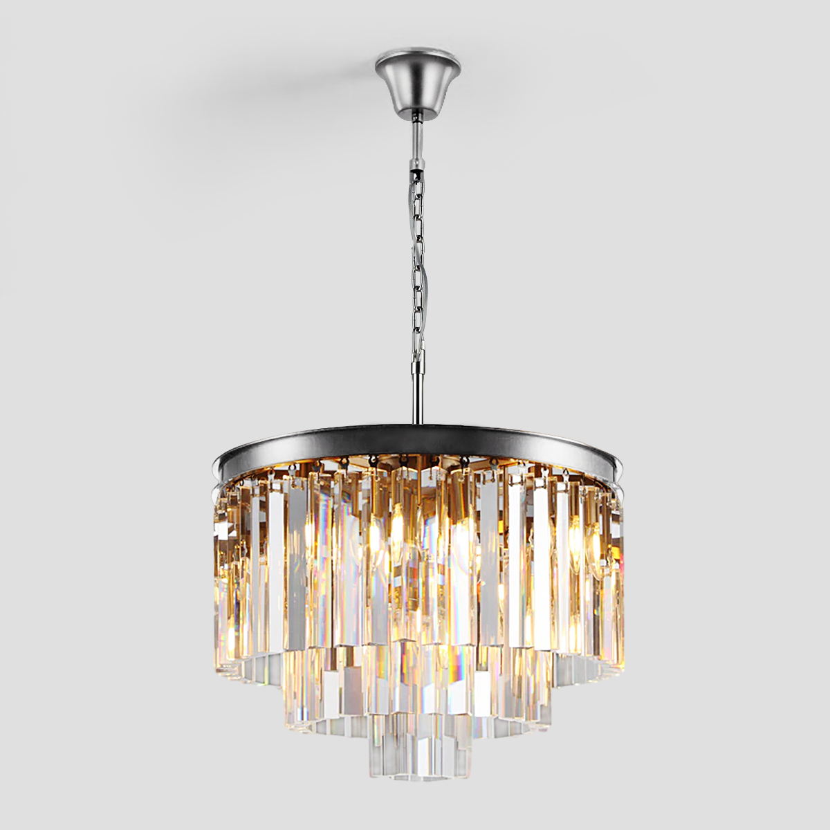 1920s Olion Multi-Tier Clear/Smoke Crystal Round Chandelier