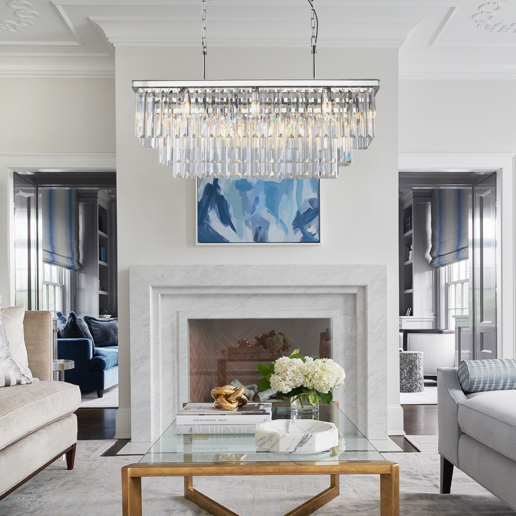 1920s Olion 3-Tier Crystal Rectangular Chandelier