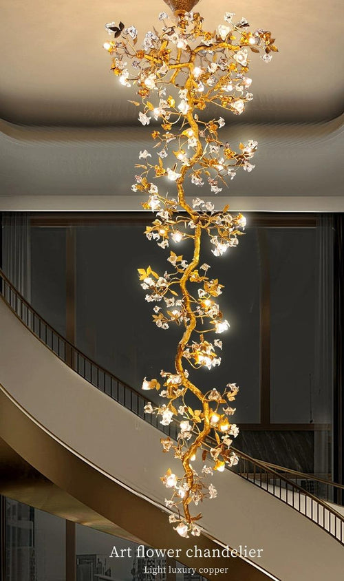Art Flower Staircase Long Branch Chandelier - kimoylights