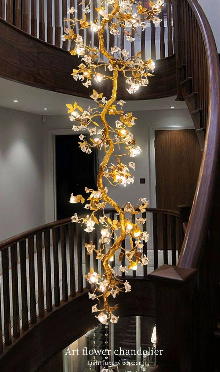 Art Flower Staircase Long Branch Chandelier -kimoylights