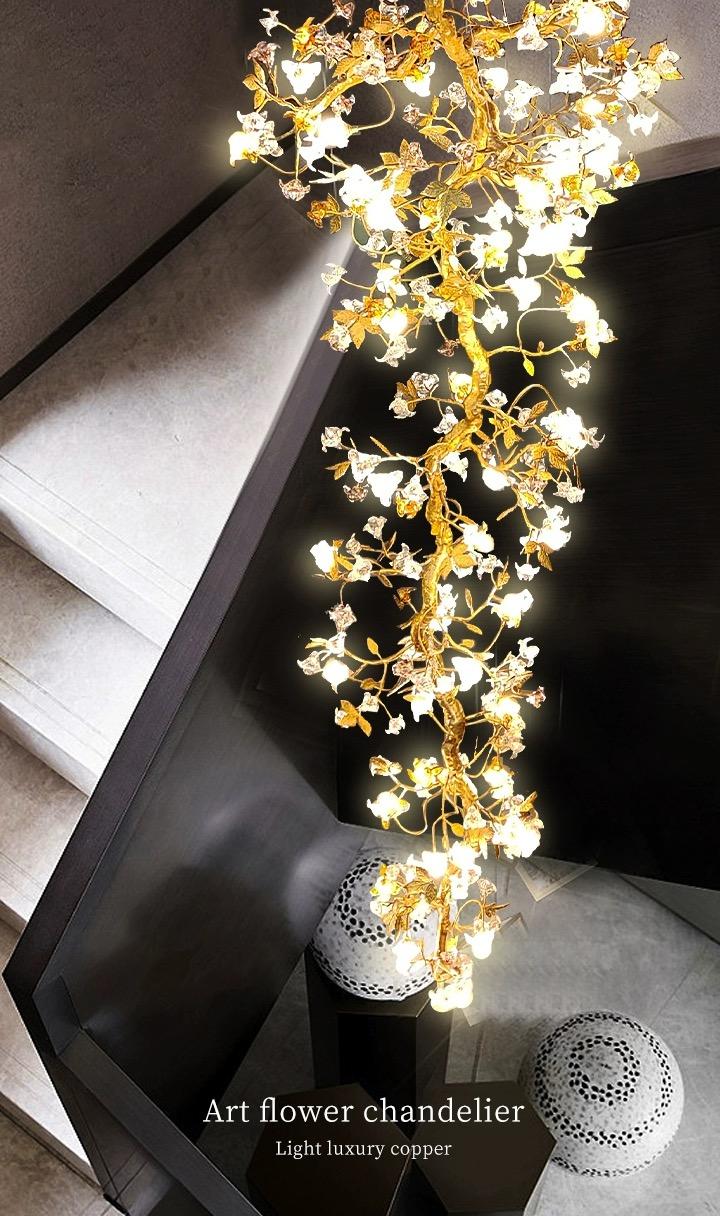 Art Flower Staircase Long Branch Chandelier - kimoylights