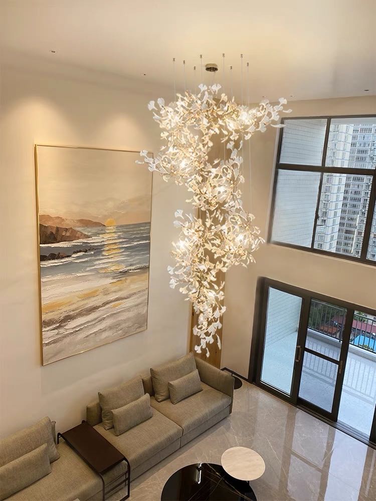 Ceramic Ginkgo Staircase  Long Branch Chandelier - kimoylights