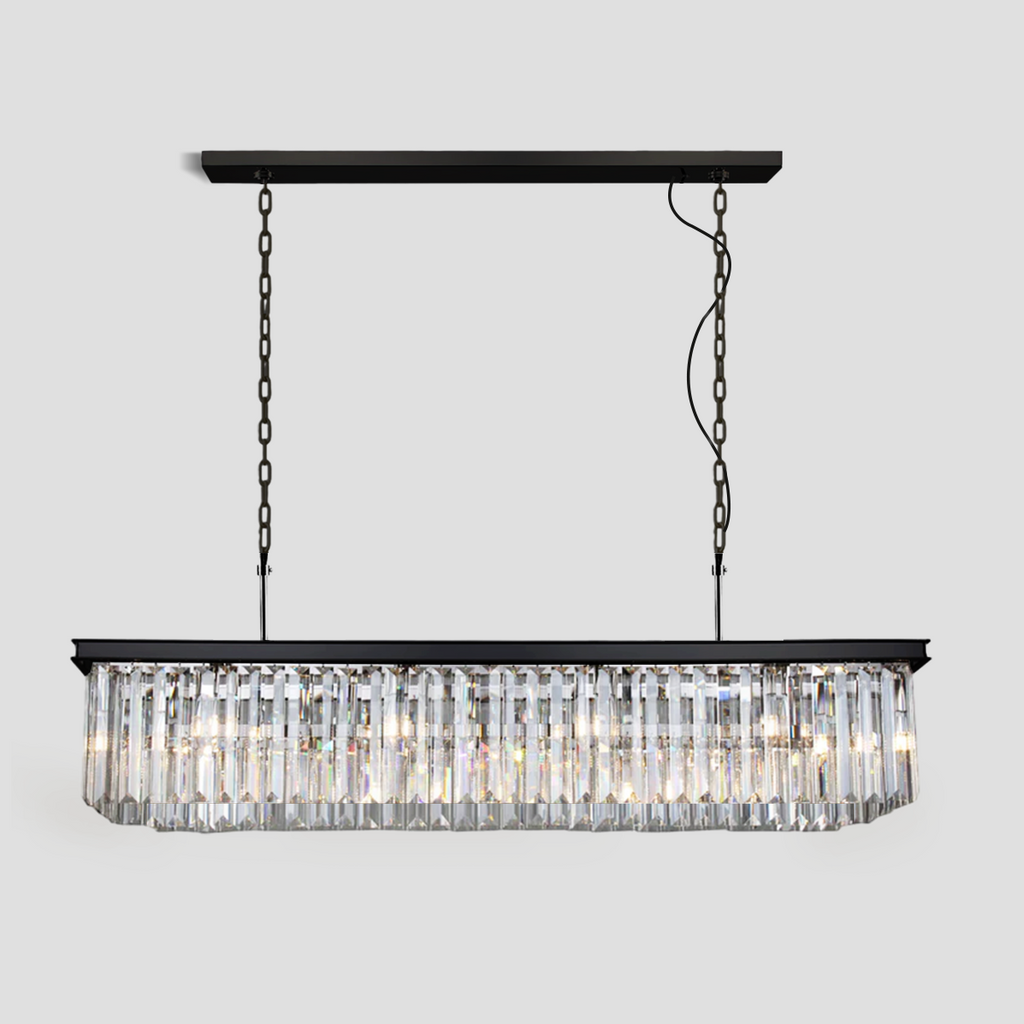 1920s Olion Single-Tier Rectangular Crystal Rod Chandelier